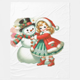 Meisje knuffelt haar sneeuwman fleece deken