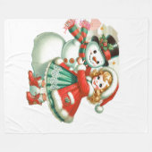 Meisje knuffelt haar sneeuwman fleece deken (Voorkant (Horizontaal))