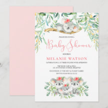 Meisje Koala Struik Baby Douche Uitnodigingen