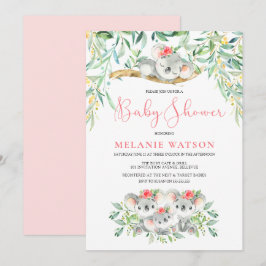 Meisje Koala Struik Baby Douche Uitnodigingen