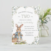 Meisje konijn groen verjaardagsfeest kaart (Staand voorkant)