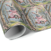 Meisje konijn op een schommel cadeaupapier (Rol Hoek)