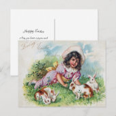  meisje konijnen Antiek Pasen Feestdagenkaart (Voorkant / Achterkant)