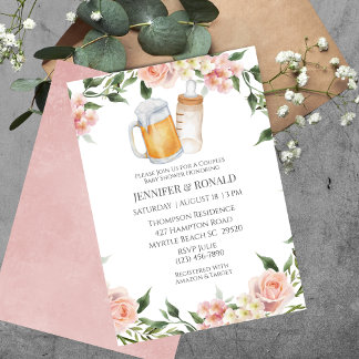 Meisje Koppels Co Ed Roze Bloemen Baby shower Kaart