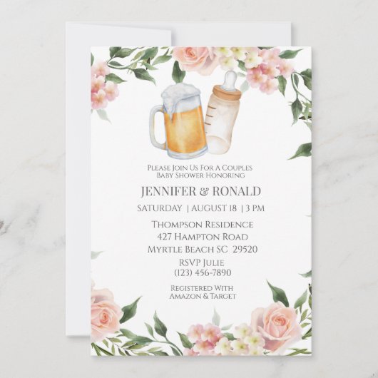 Meisje Koppels Co Ed Roze Bloemen Baby shower Kaart (Voorkant)