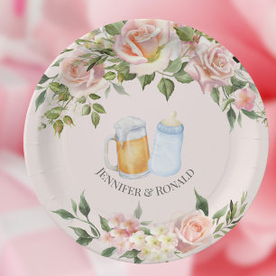 Meisje Koppels Co Ed Roze Bloemen Baby shower Papieren Bordje