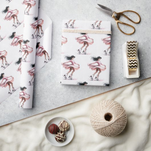 Meisje kunstschaatser met roze Schaatsen Cadeaupapier (Crafts)