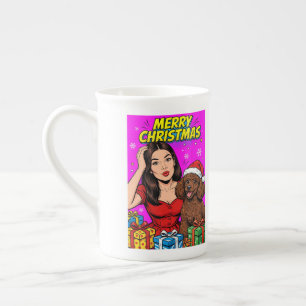Meisje kust Poodle Puppy–Poodle Moeder Porselein Kop