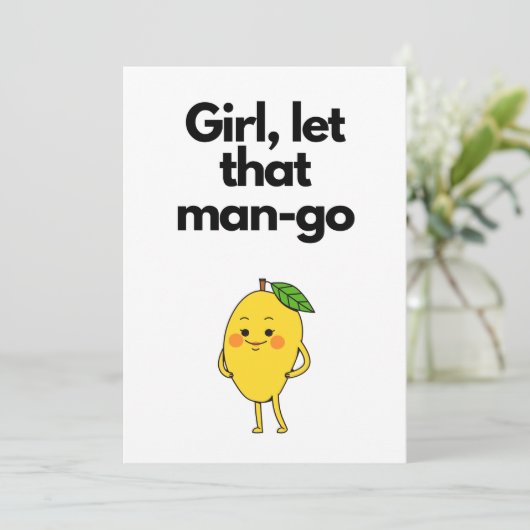 Meisje laat dat man-go-voedsel humor folie opsplit bedankkaart (Staand voorkant)