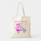Meisje laat Roll Rolling Skating Retro Neon Roze Tote Bag (Achterkant)