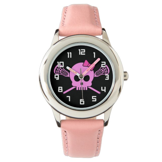 Meisje Lacrosse Roze Schedel horloge (Voorkant)