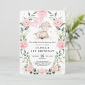 Meisje Lammetje Baby Schaap Bloost Bloem 1e Verjaa Kaart (Staand voorkant)