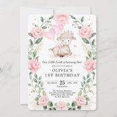 Meisje Lammetje Baby Schaap Bloost Bloem 1e Verjaa Kaart (Voorkant)