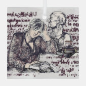 meisje leest boek glas ornament (Achterkant)