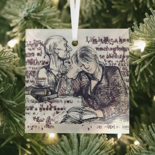 meisje leest boek glas ornament (Insitu)