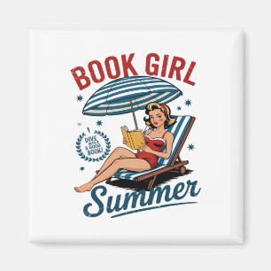 Meisje Leest Boek Zomer Grappige Strandvakantie Vo Magneet