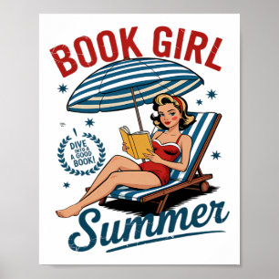 Meisje Leest Boek Zomer Grappige Strandvakantie Vo Poster