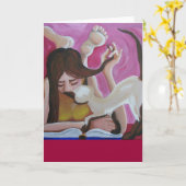 Meisje leest een boek en Siamese kat Kaart (Gele Bloem)