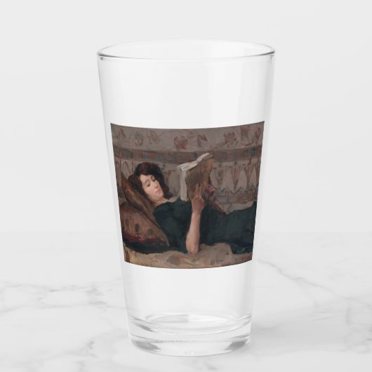 Meisje leest een boek (terugbrengen op een Divan) Glas (Voorkant)