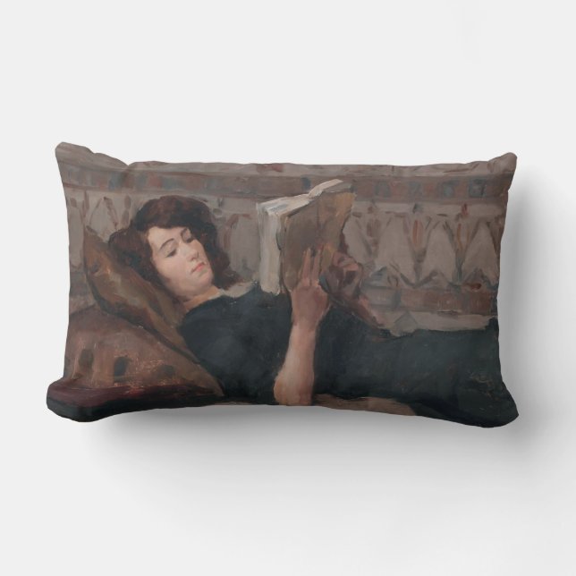 Meisje leest een boek (terugbrengen op een Divan) Kussen (Voorkant)