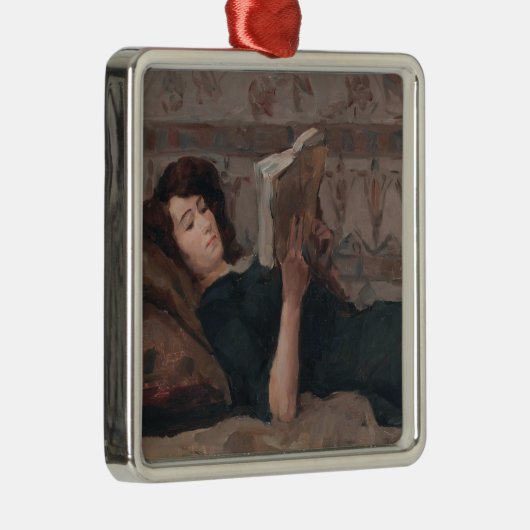Meisje leest een boek (terugbrengen op een Divan) Metalen Ornament (Rechts)