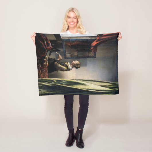 Meisje leest een brief bij het raam, Vermeer Fleece Deken (In situ)
