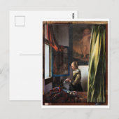 Meisje leest een brief in een open venster, Vermee Briefkaart (Voorkant / Achterkant)