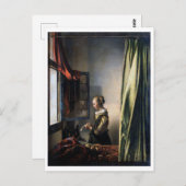 Meisje leest een brief in een open venster, Vermee Briefkaart (Voorkant / Achterkant)