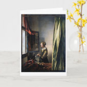 Meisje leest een brief in een open venster, Vermee Kaart (Gele Bloem)