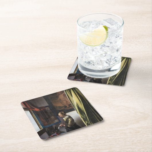 Meisje leest een brief in een open venster, Vermee Kartonnen Onderzetters (Insitu)