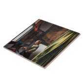 Meisje leest een brief in een open venster, Vermee Tegeltje (Zijkant)