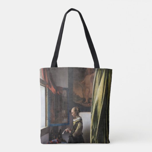 Meisje leest een brief in een open venster, Vermee Tote Bag (Achterkant)