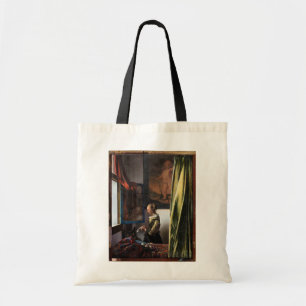 Meisje leest een brief in een open venster, Vermee Tote Bag