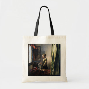 Meisje leest een brief in een open venster, Vermee Tote Bag