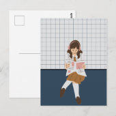 Meisje leest een krant briefkaart (Voorkant / Achterkant)