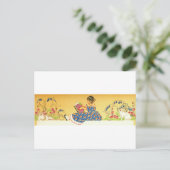 Meisje leest met bunnies briefkaart (Staand voorkant)