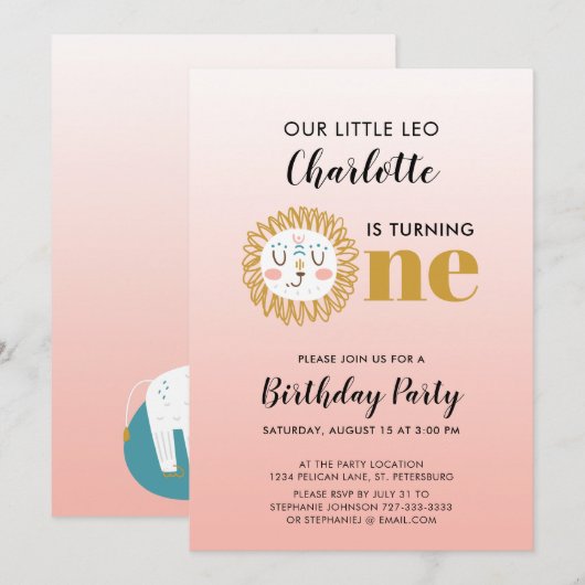Meisje Leo Sun teken eerste verjaardag Kaart (Voorkant / Achterkant)