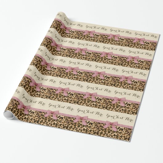 Meisje Leopard Print Baby Roze Boog Cadeaupapier (Uitgerold)