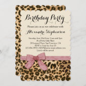  Meisje Leopard Roze Bow Verjaardagsfeest Kaart (Voorkant / Achterkant)