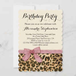  Meisje Leopard Roze Bow Verjaardagsfeest Kaart
