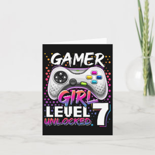 Meisje Level 7 Ontgrendeld Videogame 7e Verjaardag Kaart