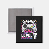 Meisje Level 7 Ontgrendeld Videogame 7e Verjaardag Magneet (Voorkant / Achterkant)
