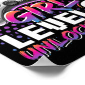 Meisje Level 8 Ontgrendeld Videogame 8e Verjaardag Poster (Hoek)