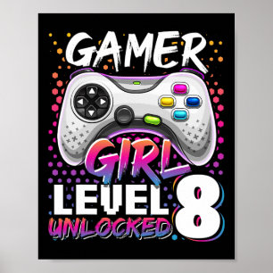 Meisje Level 8 Ontgrendeld Videogame 8e Verjaardag Poster