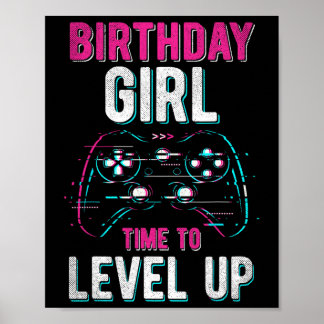 Meisje Level Up Video Game Verjaardagsfeestje Gift Poster