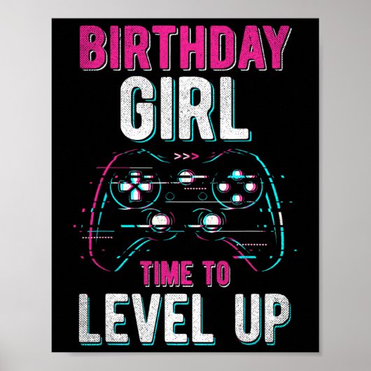 Meisje Level Up Video Game Verjaardagsfeestje Gift Poster (Voorkant)