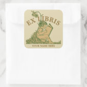 Meisje lezen boek in bloemen ex libris Sjabloon Vierkante Sticker (Tas)