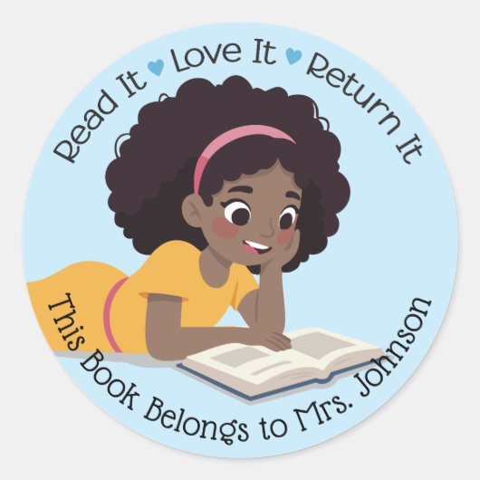 Meisje lezen boek leraar klaslokaal bibliotheek la ronde sticker (Voorkant)