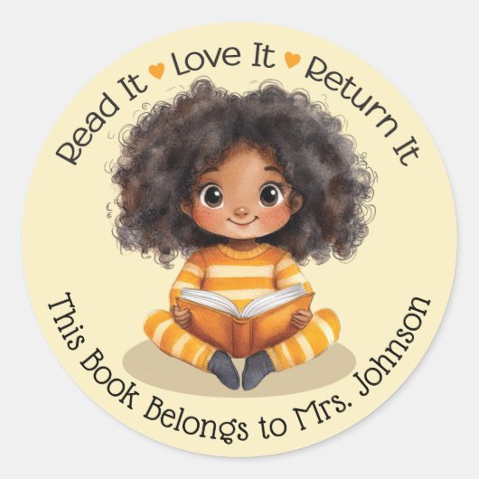 Meisje lezen boek leraar klaslokaal bibliotheek la ronde sticker (Voorkant)