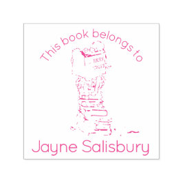 Meisje lezen boeken naam kinder bibliotheek stempe  zelfinktende stempel